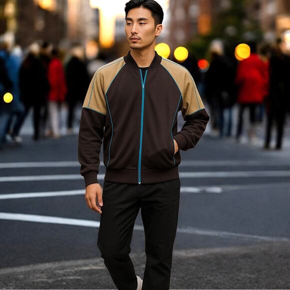 Mervyn’s Jacket Men’s Small Retro Vintage 90s Trackwear Brown Colorblock Zip Up - Picture 12 of 12